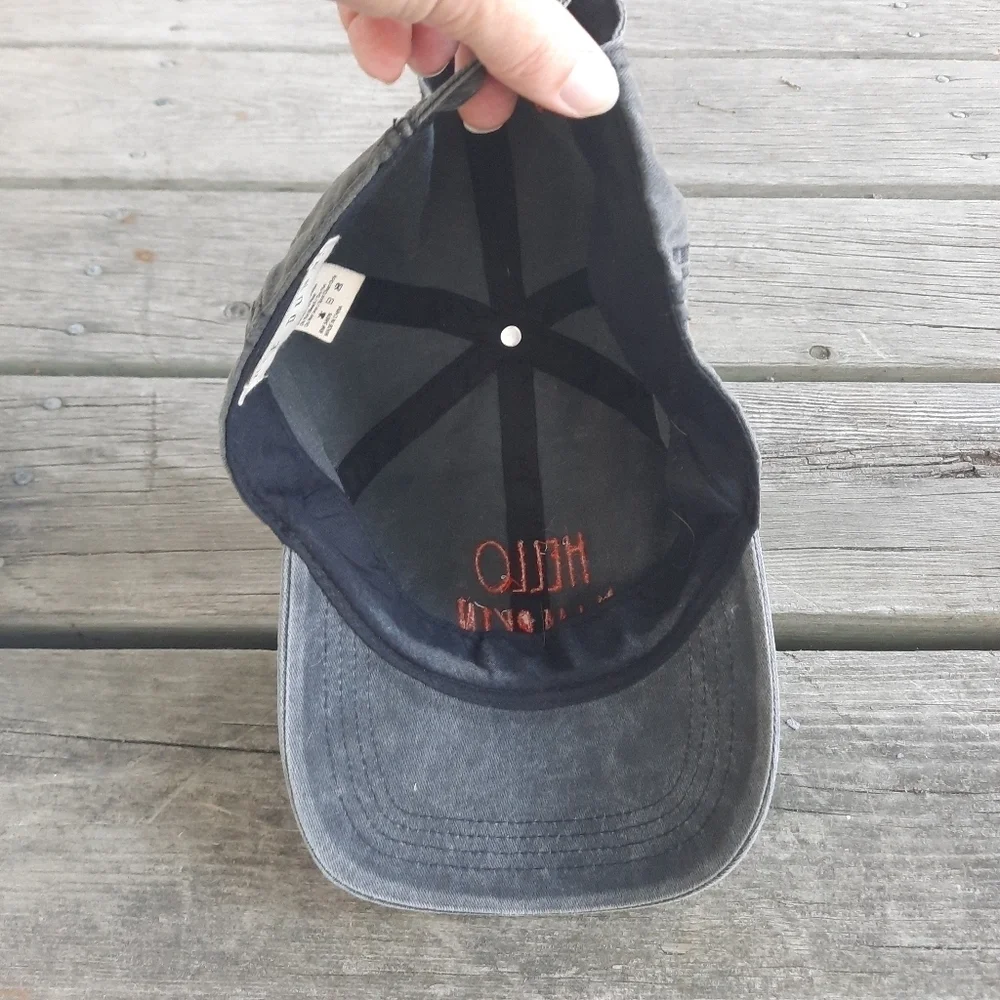 Rae Dunn Hello Pumpkin 100% cotton faded black orange embroidered baseball hat